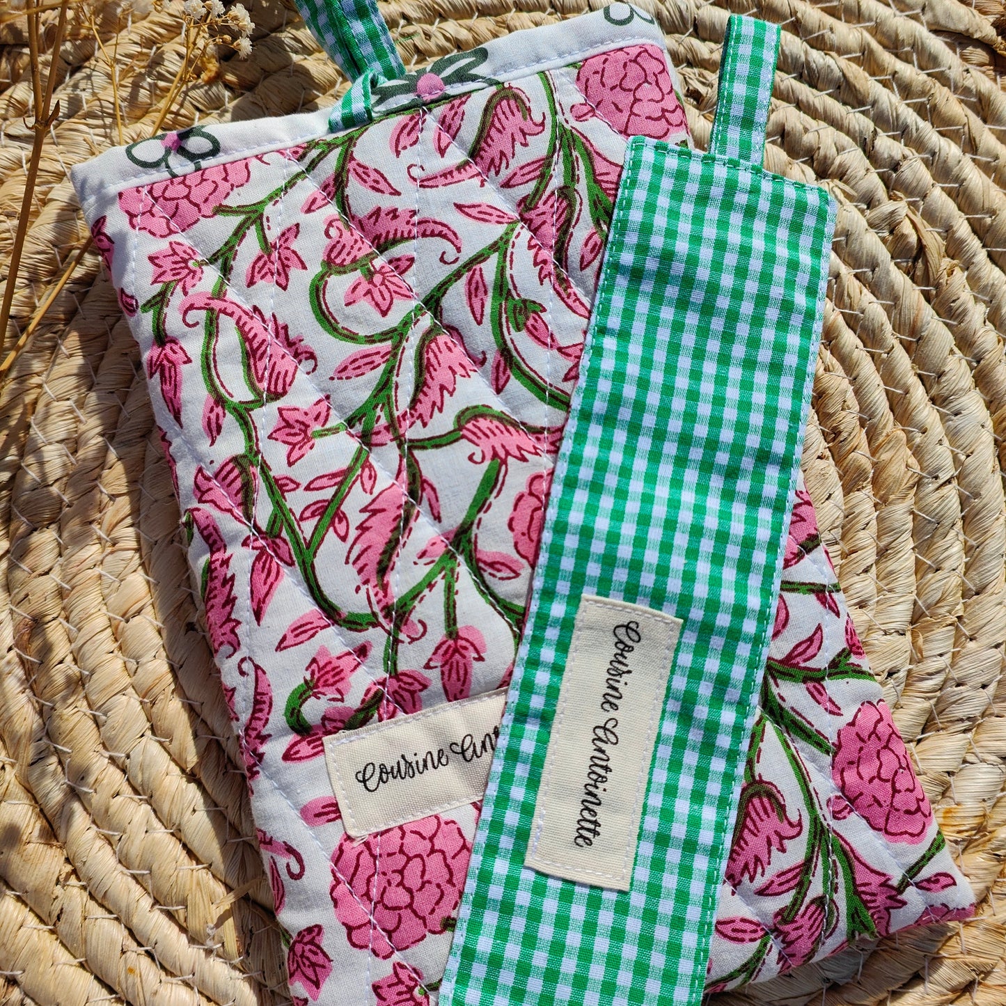 Vue intérieur housse livre de poche Bakra doublure vichy vert 100% coton