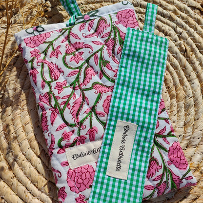 Vue intérieur housse livre de poche Bakra doublure vichy vert 100% coton