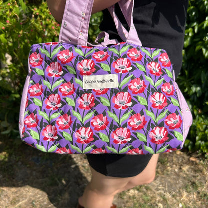 Sac à main artisanal Emilien motif Capucine matelassé, vue de face, confectionné à la main par Cousine Antoinette
