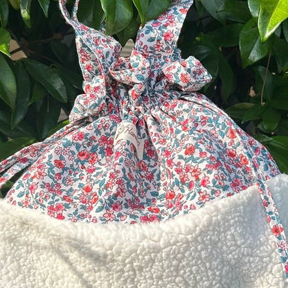 Sac pochon Oscar Clématite détail fermeture lien de serrage sherpa coton Liberty artisanal France
