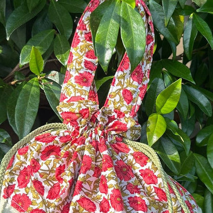 Sac pochon Oscar Coquelicot détail fermeture lien de serrage éponge bambou coton Liberty artisanal France
