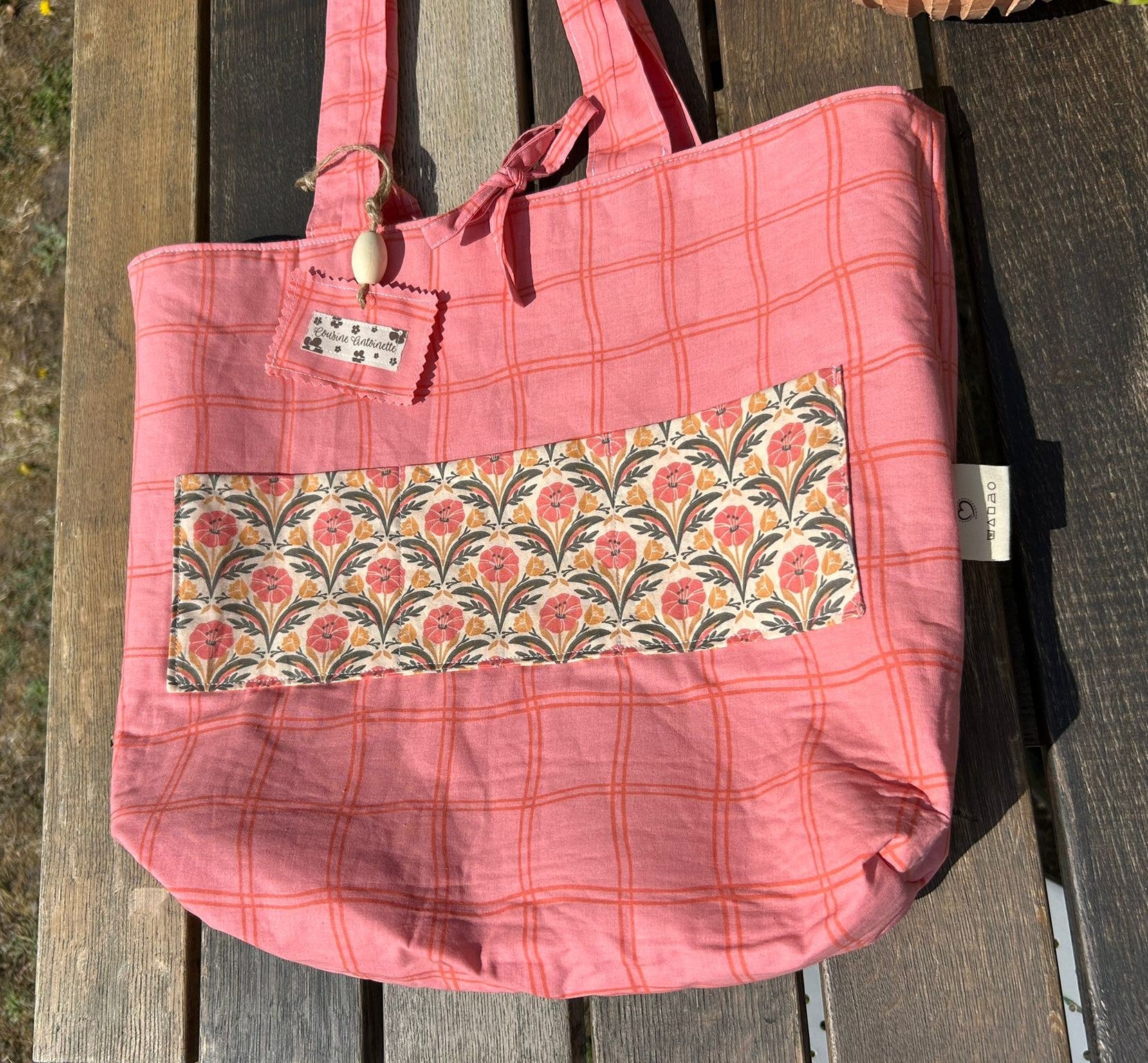 Détail doublure assortie et poche intérieure sac cabas Barnabé Matcha
