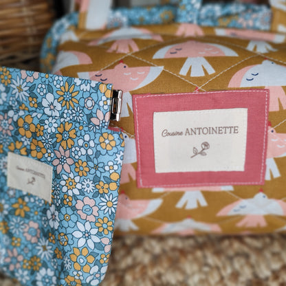 Ensemble pochette Leone Arielle et porte-monnaie Léon en coton fleuri, création unique Cousine Antoinette
