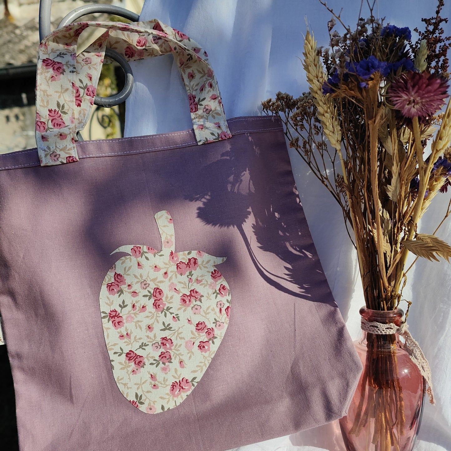 Tote bag enfant motif Fraise 25x26 cm - En coton Oeko-Tex

