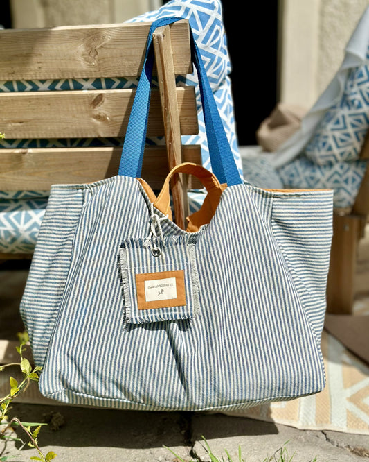 Maxi sac week-end Deauville Curry en coton rayé fait main — Cousine Antoinette
