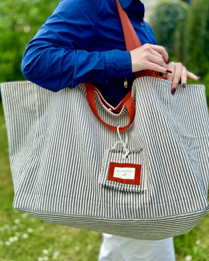 Sac week-end Deauville Safran porté épaule, anses terracotta, coton Oeko-Tex® — Cousine Antoinette
