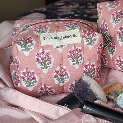 Trousse de toilette mini Bouquet Rose motif floral fait main en France coton Oeko-Tex