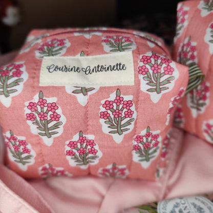 Trousse de toilette mini Bouquet Rose motif floral fait main en France coton Oeko-Tex