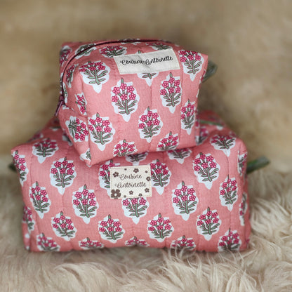 Trousse de toilette mini Bouquet Rose motif floral fait main en France coton Oeko-Tex