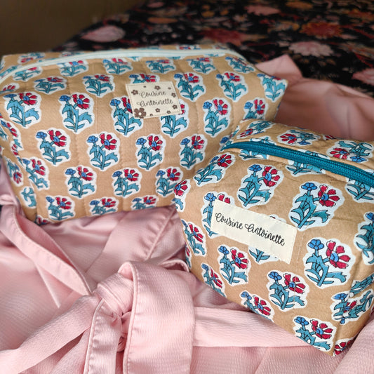 Trousse de toilette mini Bouquet Rouge motif floral fait main en France coton Oeko-Tex