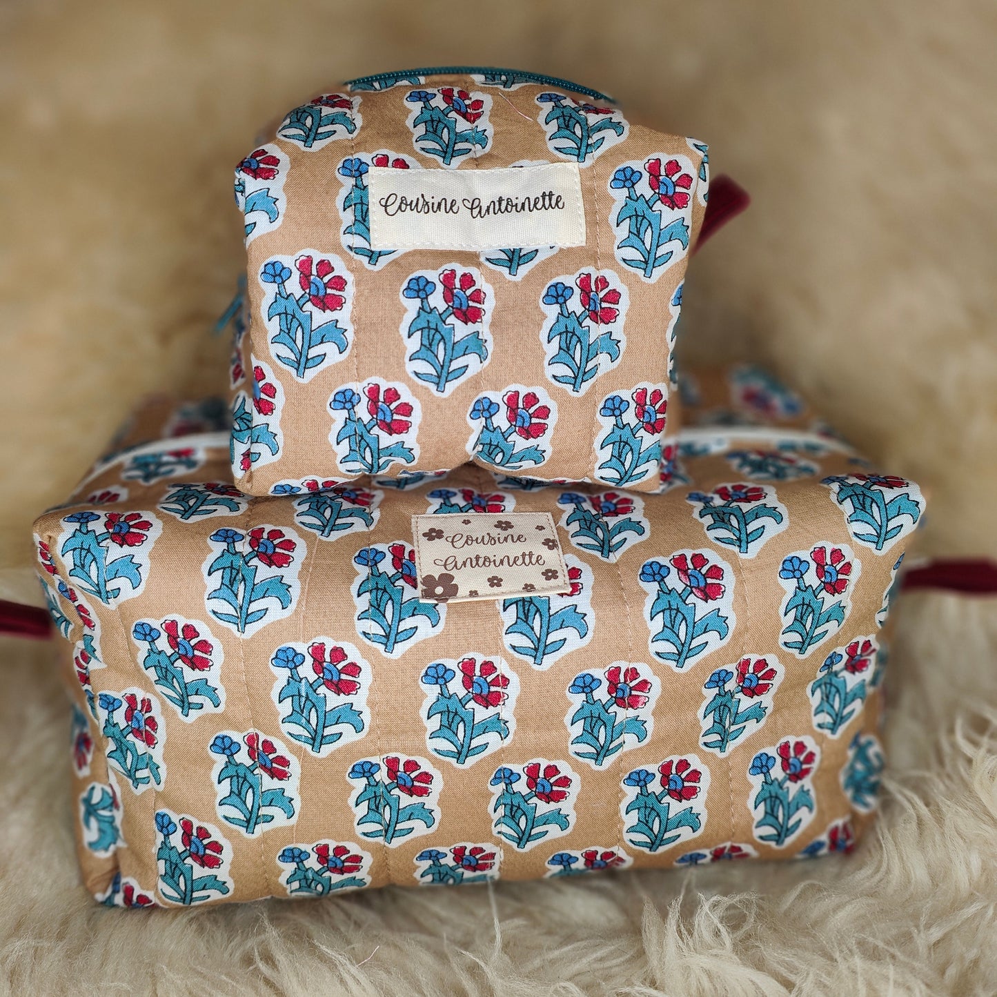 Trousse de toilette mini Bouquet Rouge motif floral fait main en France coton Oeko-Tex