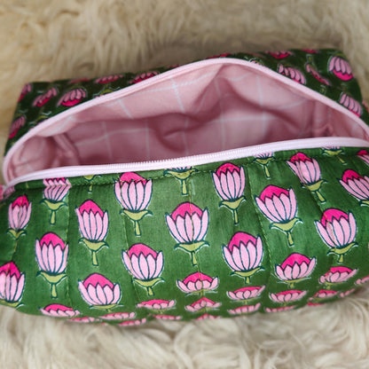 Intérieur rose poudré de la grande trousse de toilette Indi artisanale française