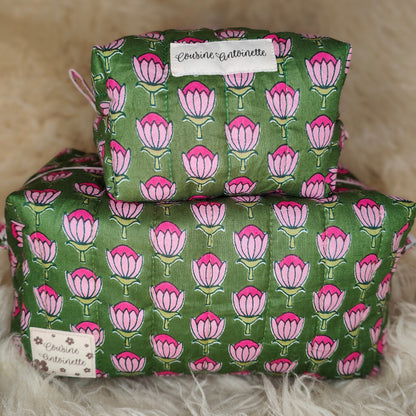 Vue de profil grande trousse de toilette Indi motif indien fait main France