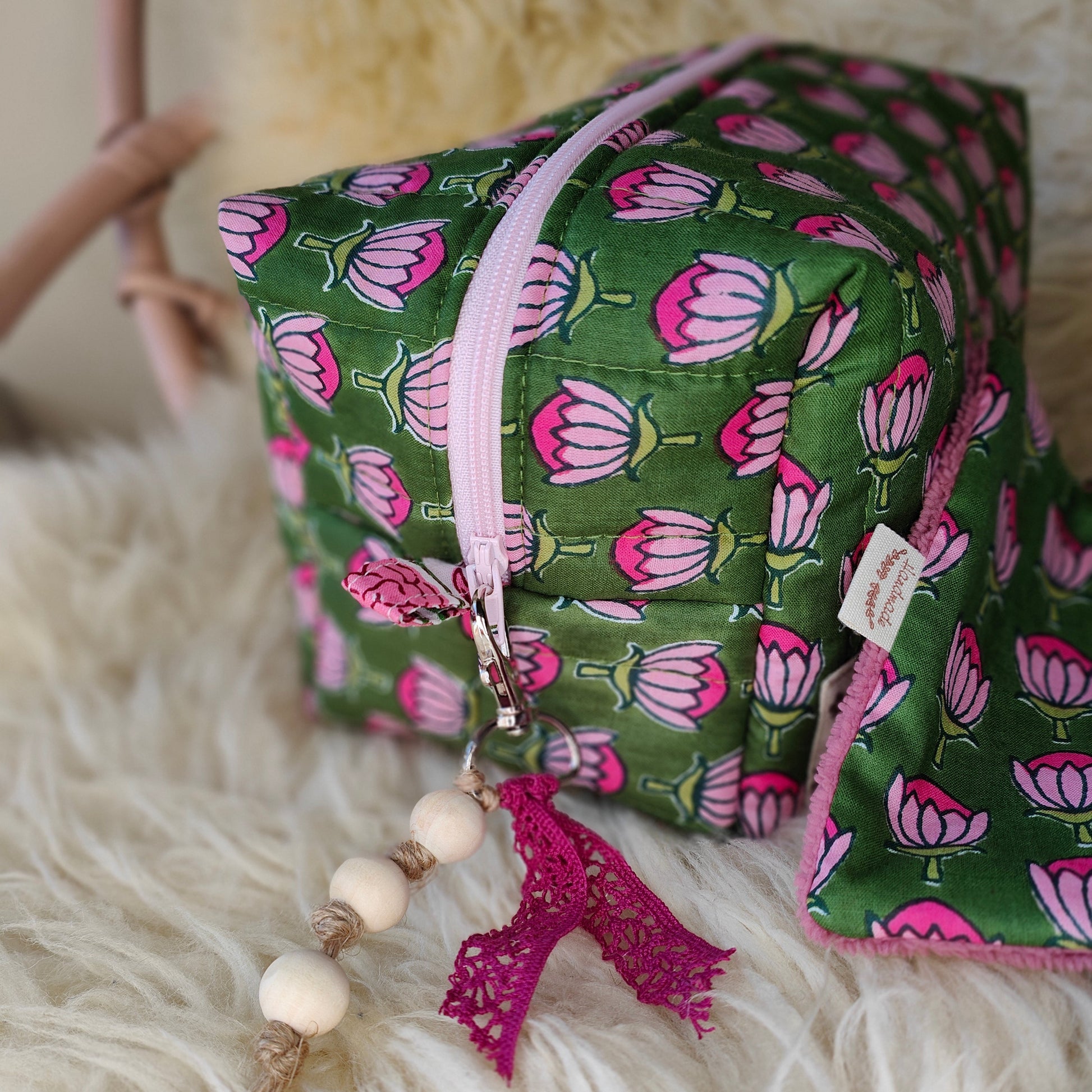 Grande trousse de toilette Indi motif indien artisanale française coton Oeko-Tex