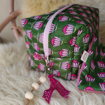Grande trousse de toilette Indi motif indien artisanale française coton Oeko-Tex