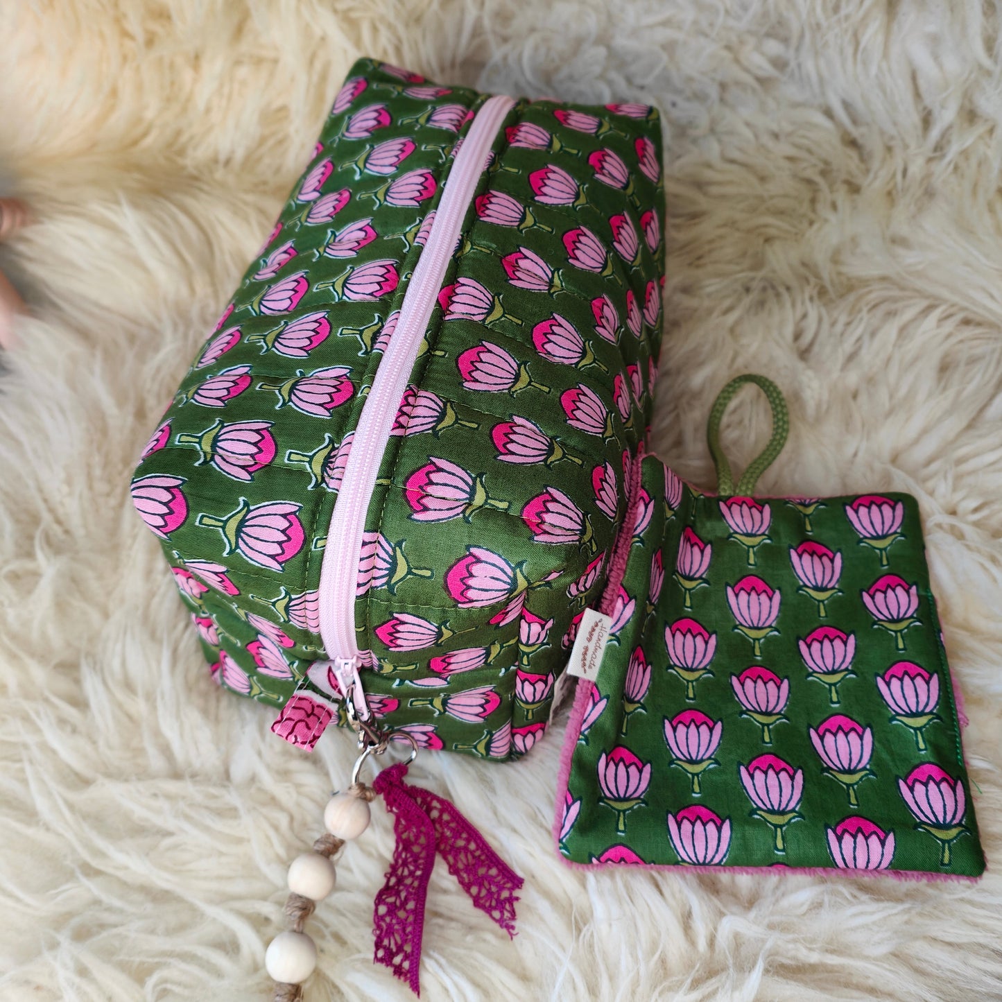 Grande trousse de toilette Indi motif indien artisanale française coton Oeko-Tex