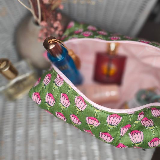 Trousse de toilette grande Indi motif indien fait main en France coton Oeko-Tex