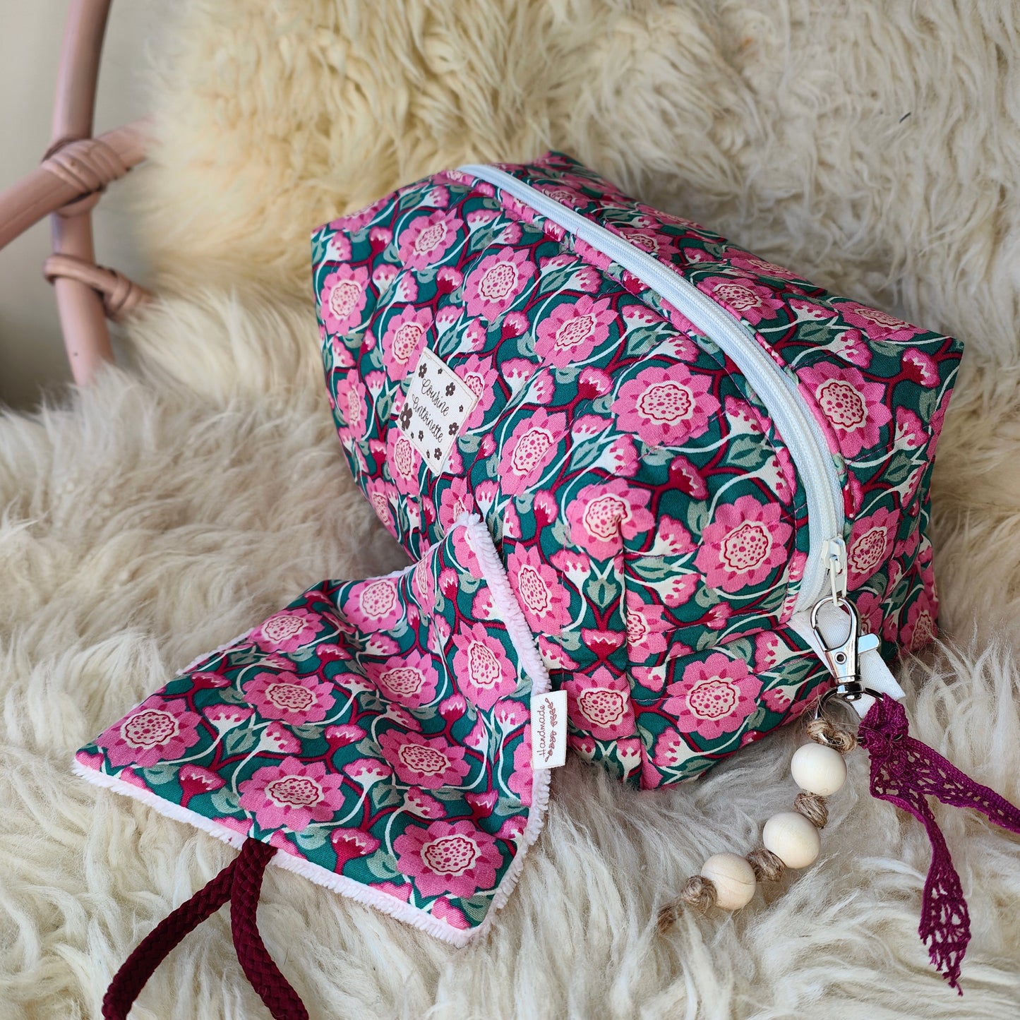 Détail fermeture éclair grande trousse de toilette Bonbon artisanale française